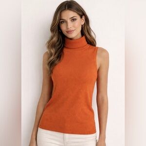 Ellen Tracy Sleeveless Turtleneck Top in Burnt Orange